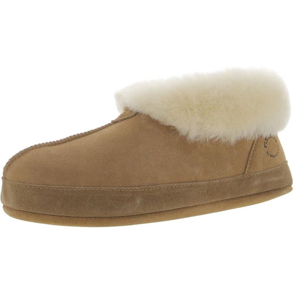 Fireside by Dearfoams Womens Byron Bay Tan Leather Bootie Slippers Shoes NWT